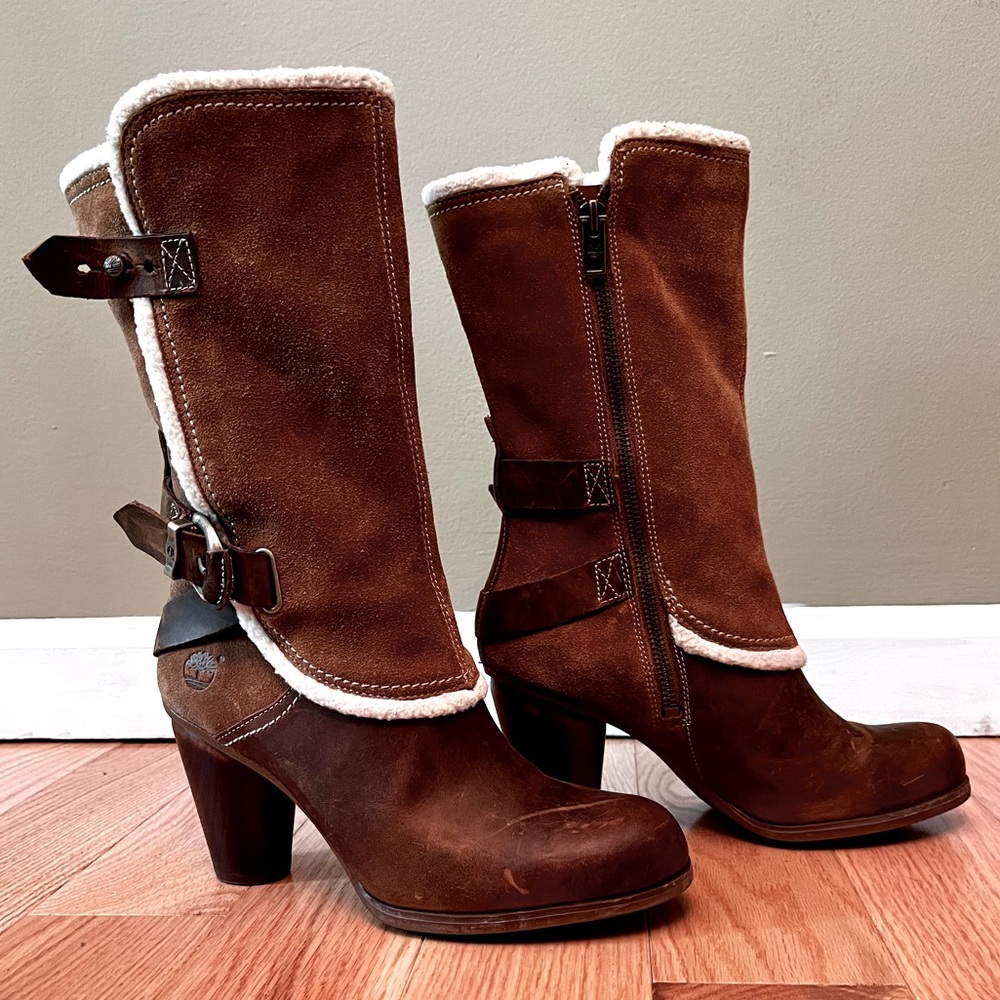 Distressed Buckle Timberland Leather Boots